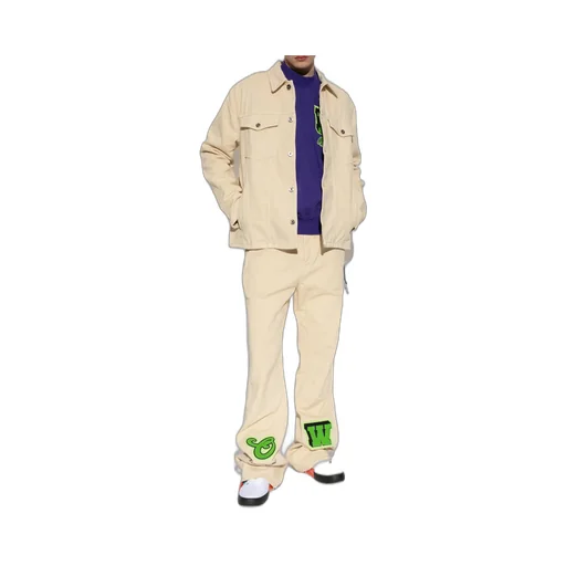 Motif-Embroidered Buttoned Denim Jacket