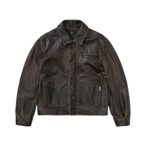 Pocket-Zip Leather Jacket