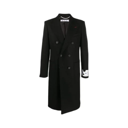 Double-Breasted Logo Print Coat
