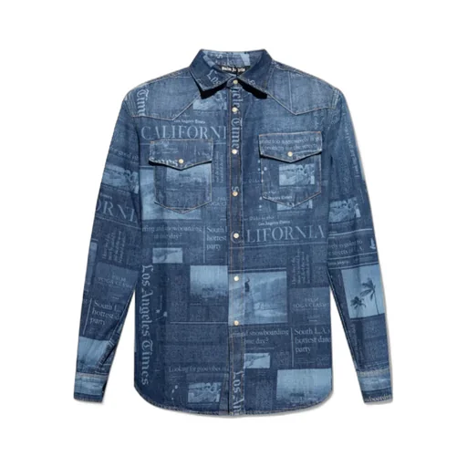 Newspaper-Print Denim Shirt