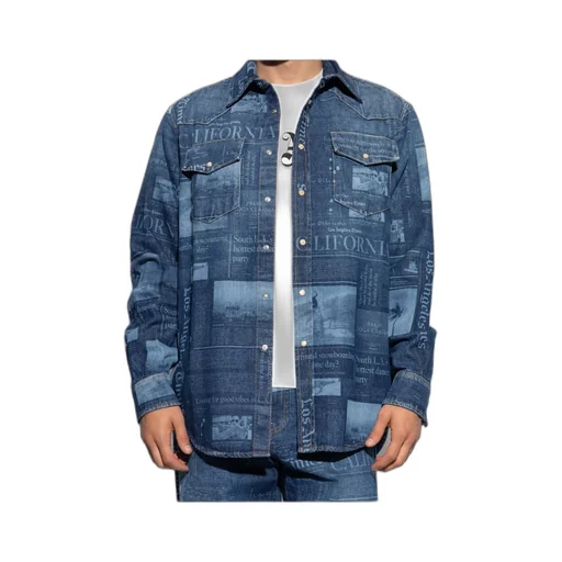 Newspaper-Print Denim Shirt