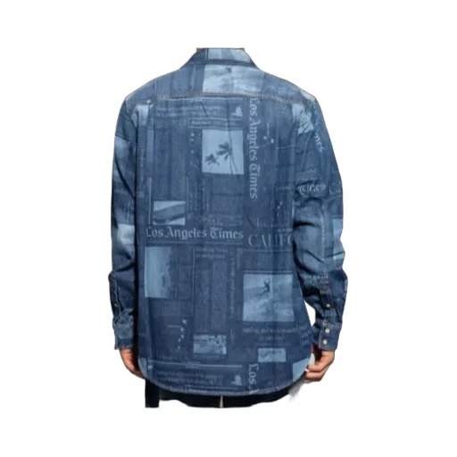 Newspaper-Print Denim Shirt