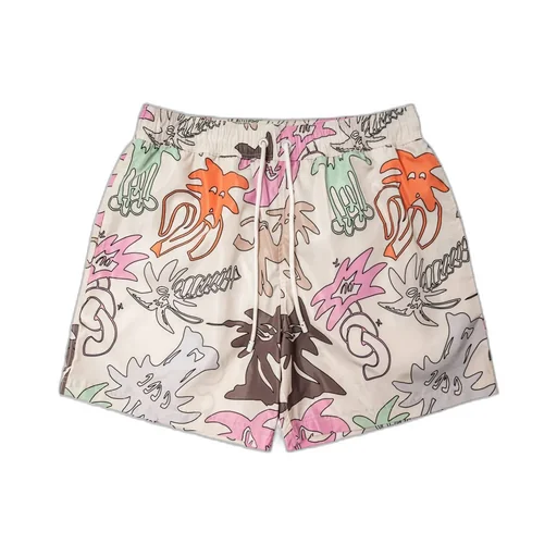 Palmity-Printed Elasticated Drawstring Waistband Swim Shorts