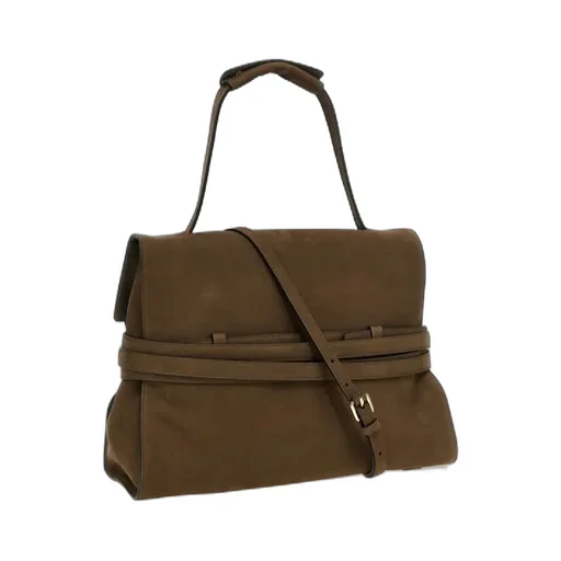 Logo Embossed Buckle Detailed Top Handle Bag