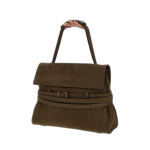 Logo Embossed Buckle Detailed Top Handle Bag