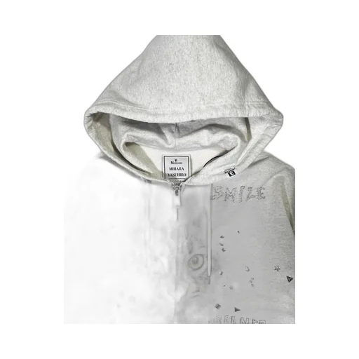 Animal Printed Embellished Distressed Zip-Up Hoodie