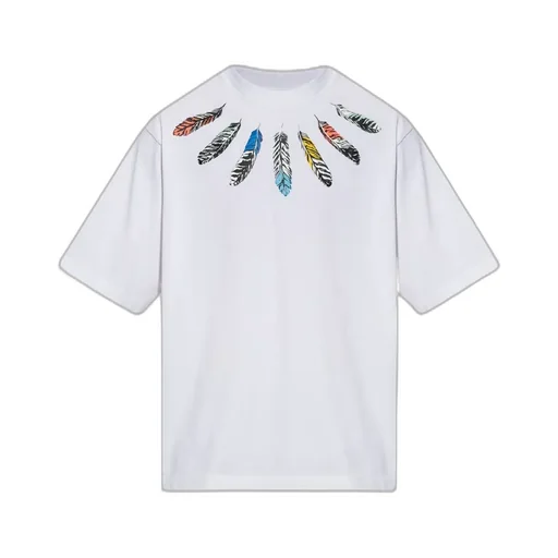 Collar Feathers Over Printed T-Shirt