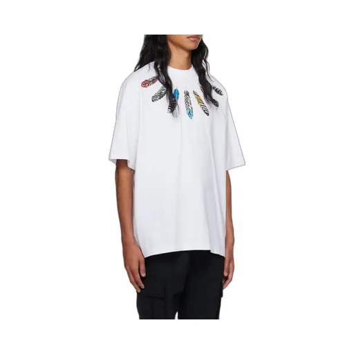 Collar Feathers Over Printed T-Shirt