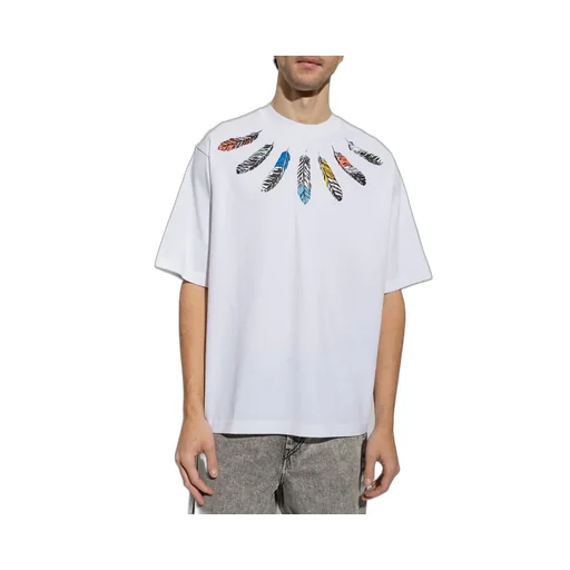 Collar Feathers Over Printed T-Shirt