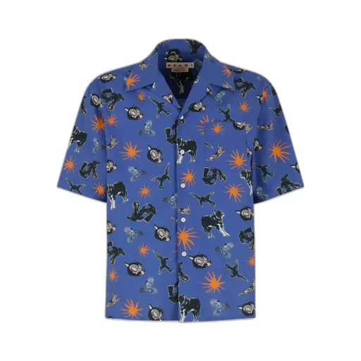 Poplin Bowling Shirt With Wolves, Ravens And Doves Print