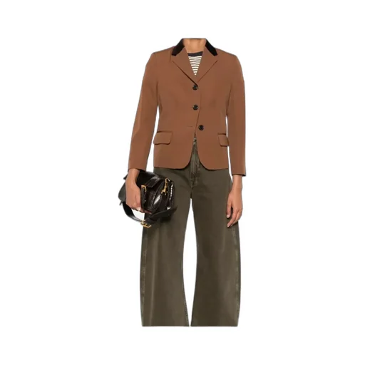Velvet-Collared Button Blazer