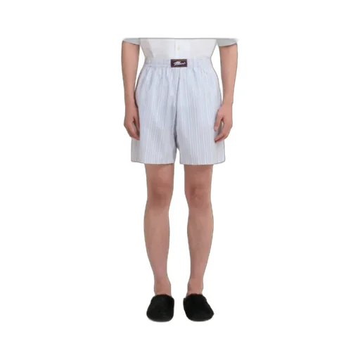 Light Blue Striped Poplin Bermuda Shorts