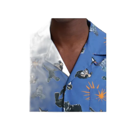 Poplin Bowling Shirt With Wolves, Ravens And Doves Print