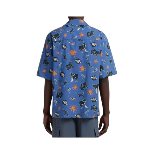 Poplin Bowling Shirt With Wolves, Ravens And Doves Print