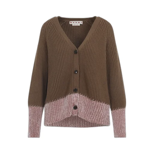 Brown Wool Colour-Block Cardigan