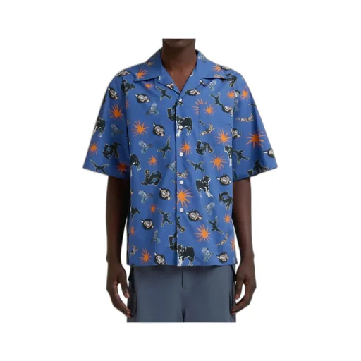 Poplin Bowling Shirt With Wolves, Ravens And Doves Print