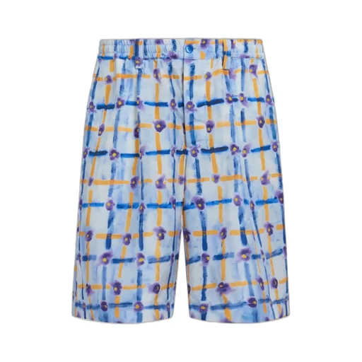Abstract-Printed Pleated Bermuda Shorts