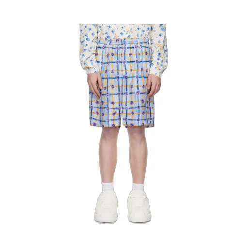 Abstract-Printed Pleated Bermuda Shorts