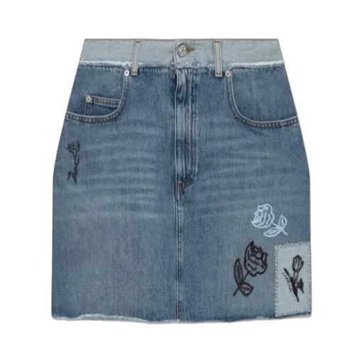 Embroidered Frayed Denim Mini Skirt