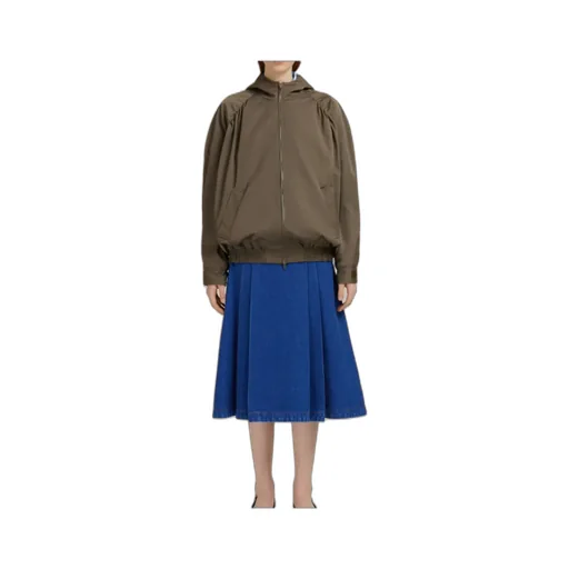 Gathered Hooded Zip-Up Jacket