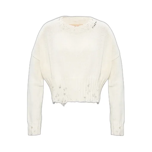 Distressed Cropped Knitted Jumper