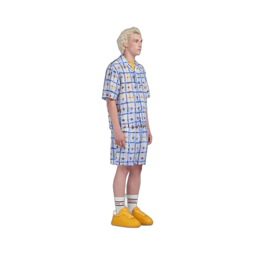 Abstract-Printed Pleated Bermuda Shorts
