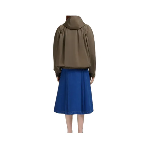 Gathered Hooded Zip-Up Jacket