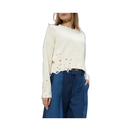 Distressed Cropped Knitted Jumper
