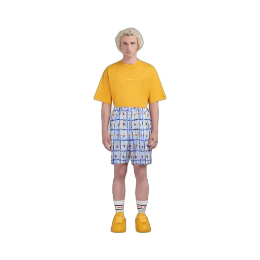 Abstract-Printed Pleated Bermuda Shorts