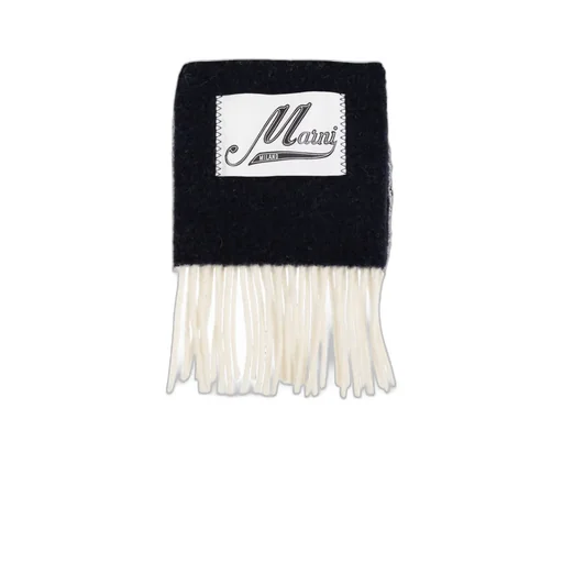 Logo Patch Striped Fringed Scarf