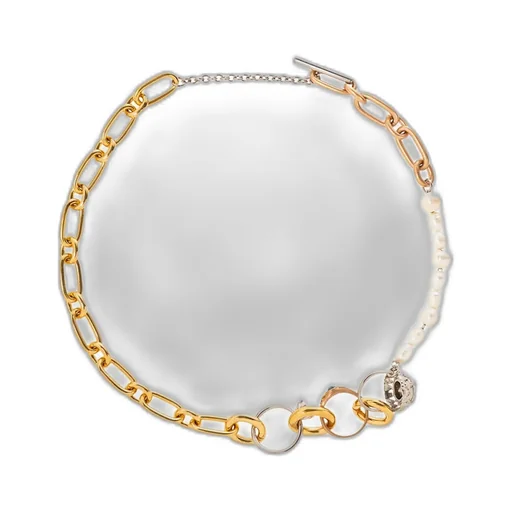 Mixed Link Chain Necklace With Pearls And Rings