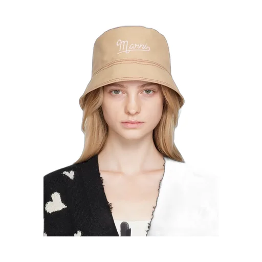Beige Linen And Cotton Bucket Hat With Marni Embroidery