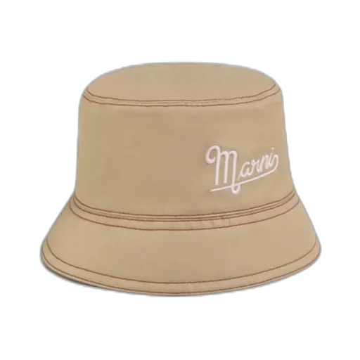 Beige Linen And Cotton Bucket Hat With Marni Embroidery