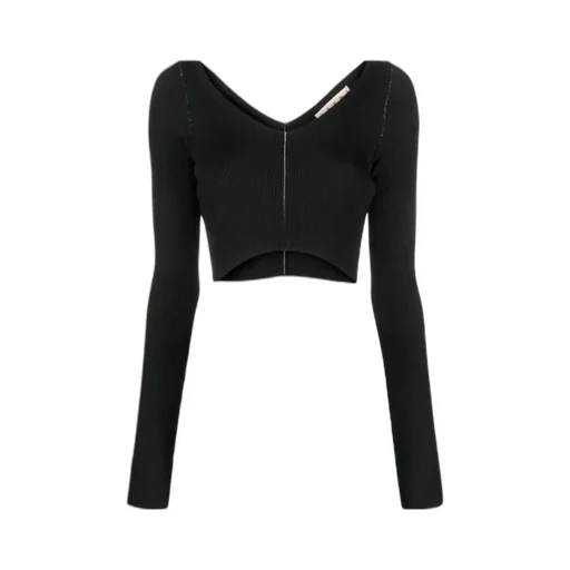 V-Neck Cropped Knitted Top