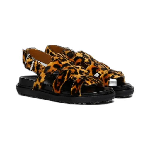 Leopard-Print Short-Hair Shearling Gladiator Sandal