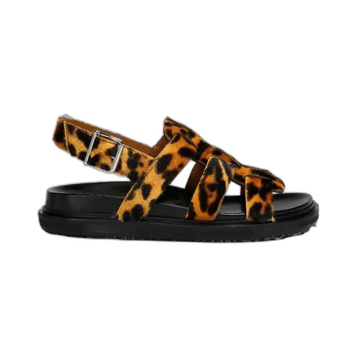 Leopard-Print Short-Hair Shearling Gladiator Sandal