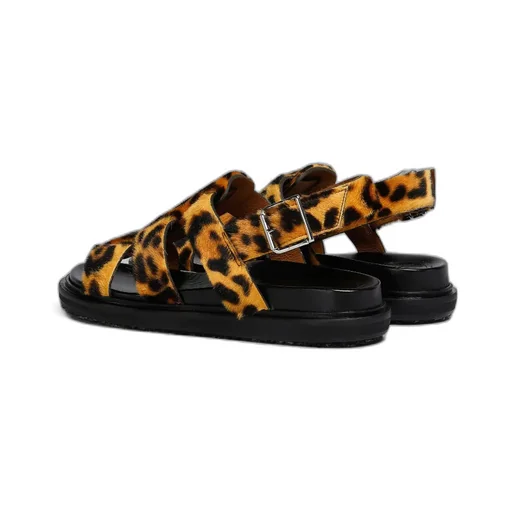 Leopard-Print Short-Hair Shearling Gladiator Sandal