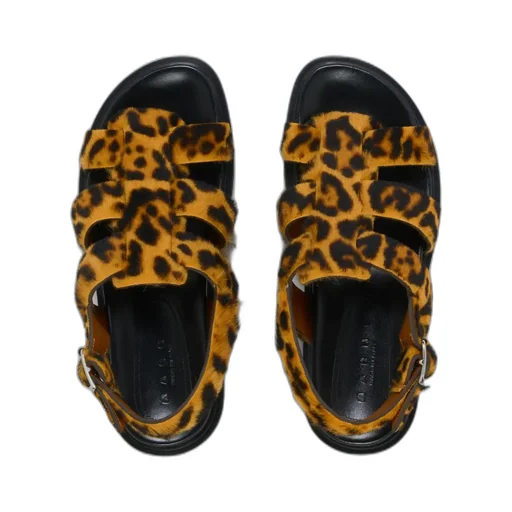 Leopard-Print Short-Hair Shearling Gladiator Sandal