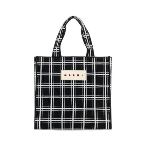 Logo Patch Checked Tote Bag