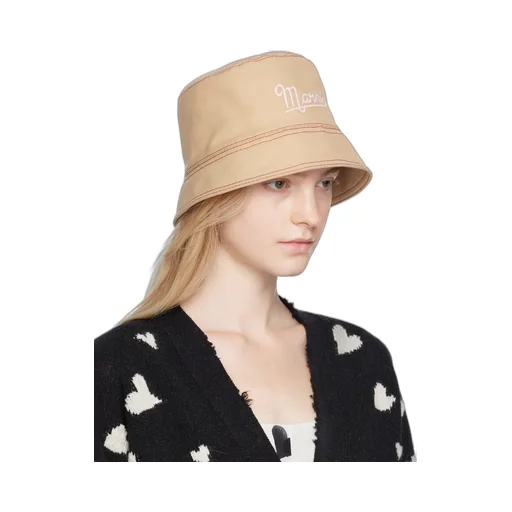 Beige Linen And Cotton Bucket Hat With Marni Embroidery