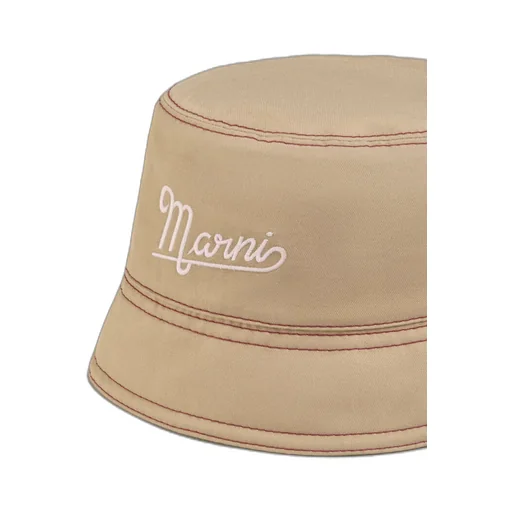 Beige Linen And Cotton Bucket Hat With Marni Embroidery