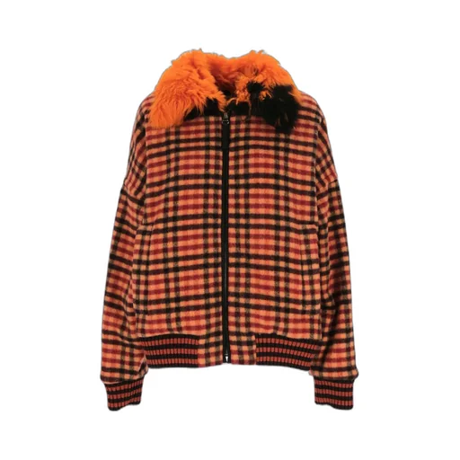 Shearling-Trim Checked Bomber Jacket