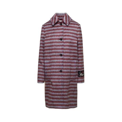 Logo Patch Single Breasted Striped Coat