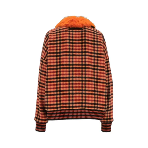 Shearling-Trim Checked Bomber Jacket