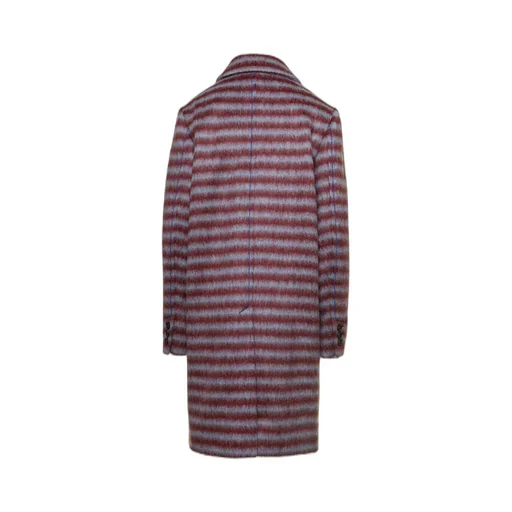 Logo Patch Single Breasted Striped Coat