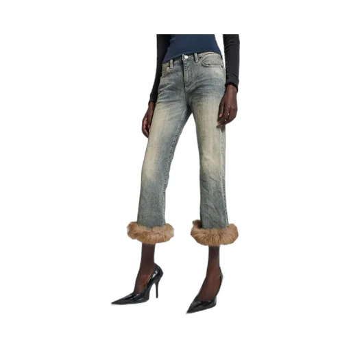 Fur Trim Flared Capri Pants