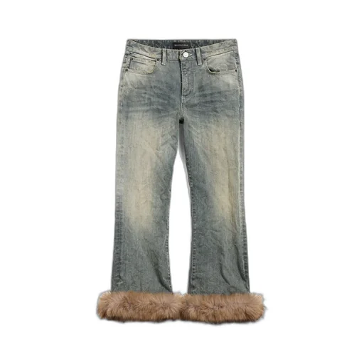 Fur Trim Flared Capri Pants