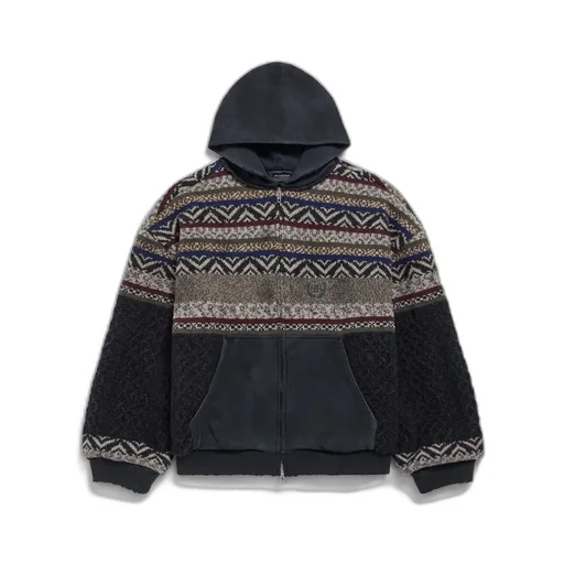 Patched Zip-Up Sweater