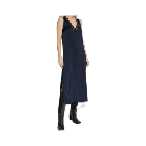 Lace-Trim V-Neck Midi Dress