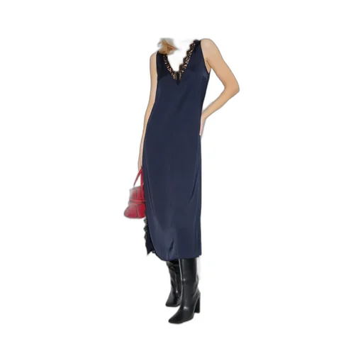 Lace-Trim V-Neck Midi Dress